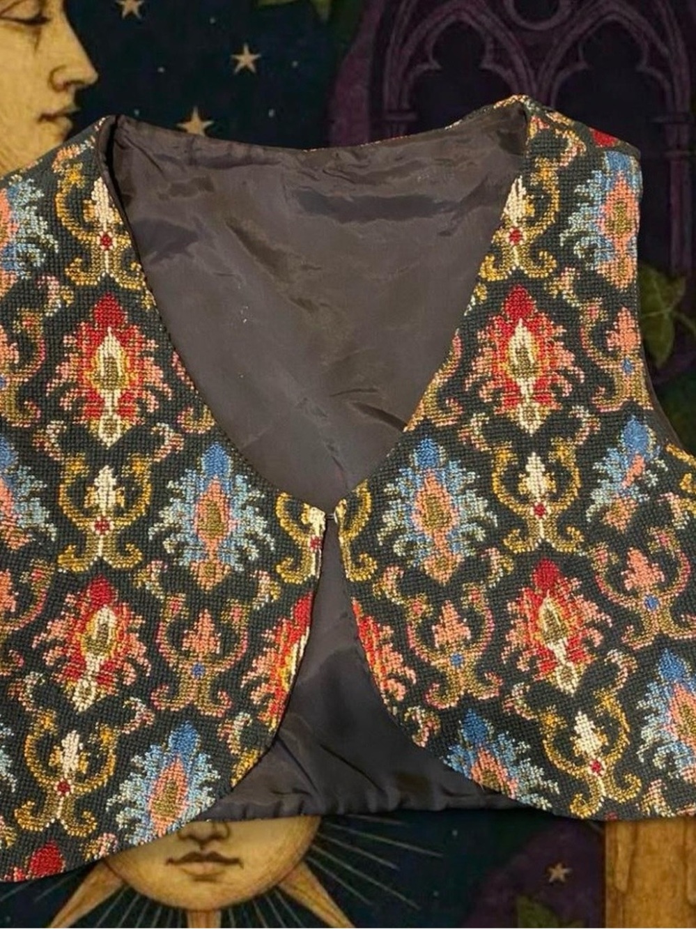 Womens Multicolor Tapestry Vest - Boho Floral Pattern